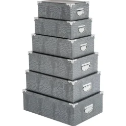 3S. x Home 6 BOITES COINS METAL CROCO GRIS Discount