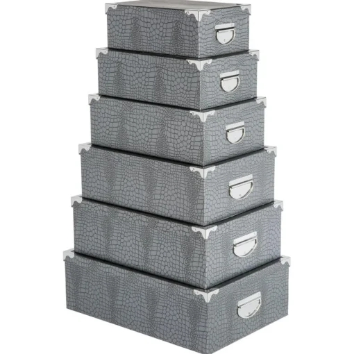 3S. x Home 6 BOITES COINS METAL CROCO GRIS Discount