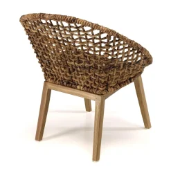 Macabane ALIDA Fauteuil dossier arrondi assise en abaca tressé Marron Sale