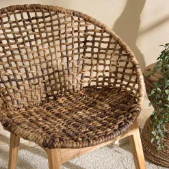 Macabane ALIDA Fauteuil dossier arrondi assise en abaca tressé Marron Sale