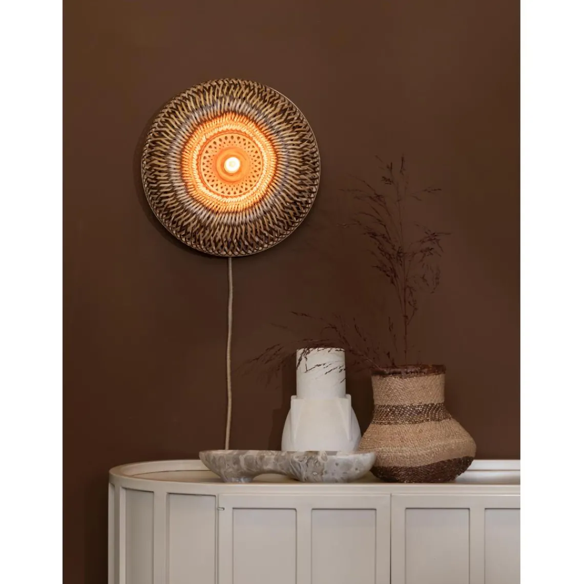 Good & Mojo Applique murale Barbados bambou abat-jour demi-rond naturel marron New