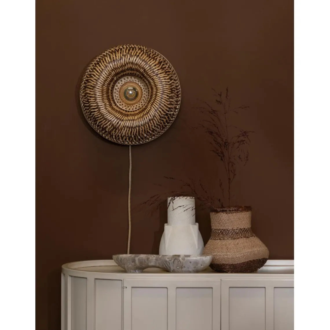 Good & Mojo Applique murale Barbados bambou abat-jour demi-rond naturel marron New