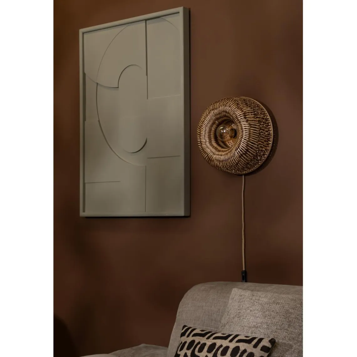 Good & Mojo Applique murale Barbados bambou abat-jour demi-rond naturel marron New