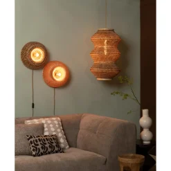 Good & Mojo Applique murale Barbados bambou abat-jour demi-rond naturel marron New