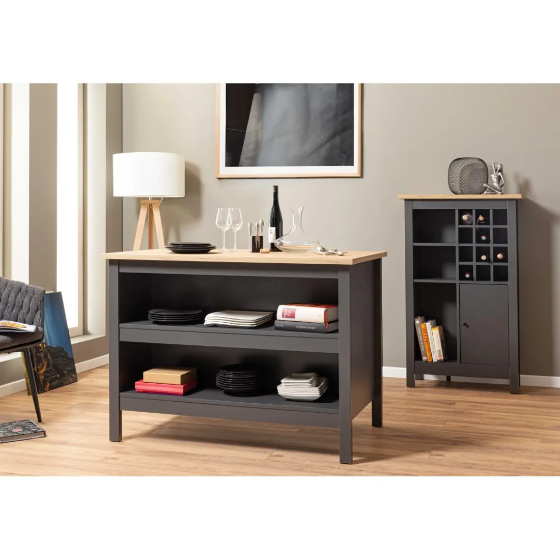 3S. x Home Armoire à bouteilles NELLINA coloris anthracite Discount