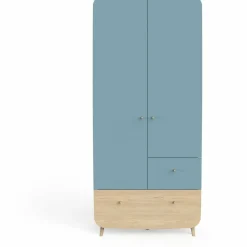 3 SUISSES Armoire 2 portes FIRMIANA Bleu orage et pin naturel New
