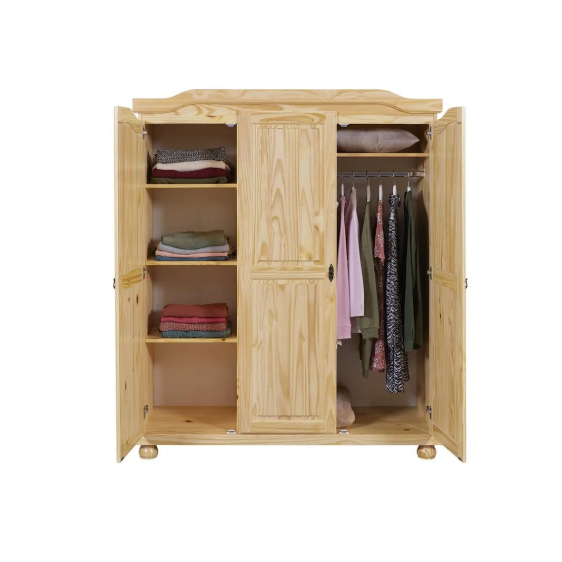 3S. x Home Armoire 4 étagères et Penderie style Campagne en Pin Massif HICTO Hot