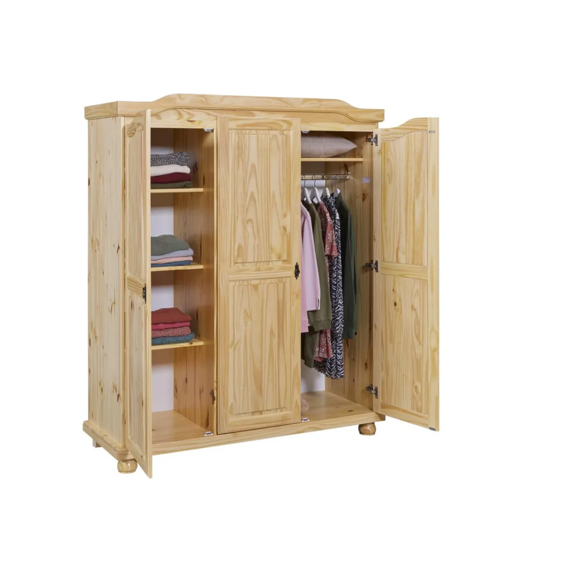 3S. x Home Armoire 4 étagères et Penderie style Campagne en Pin Massif HICTO Hot