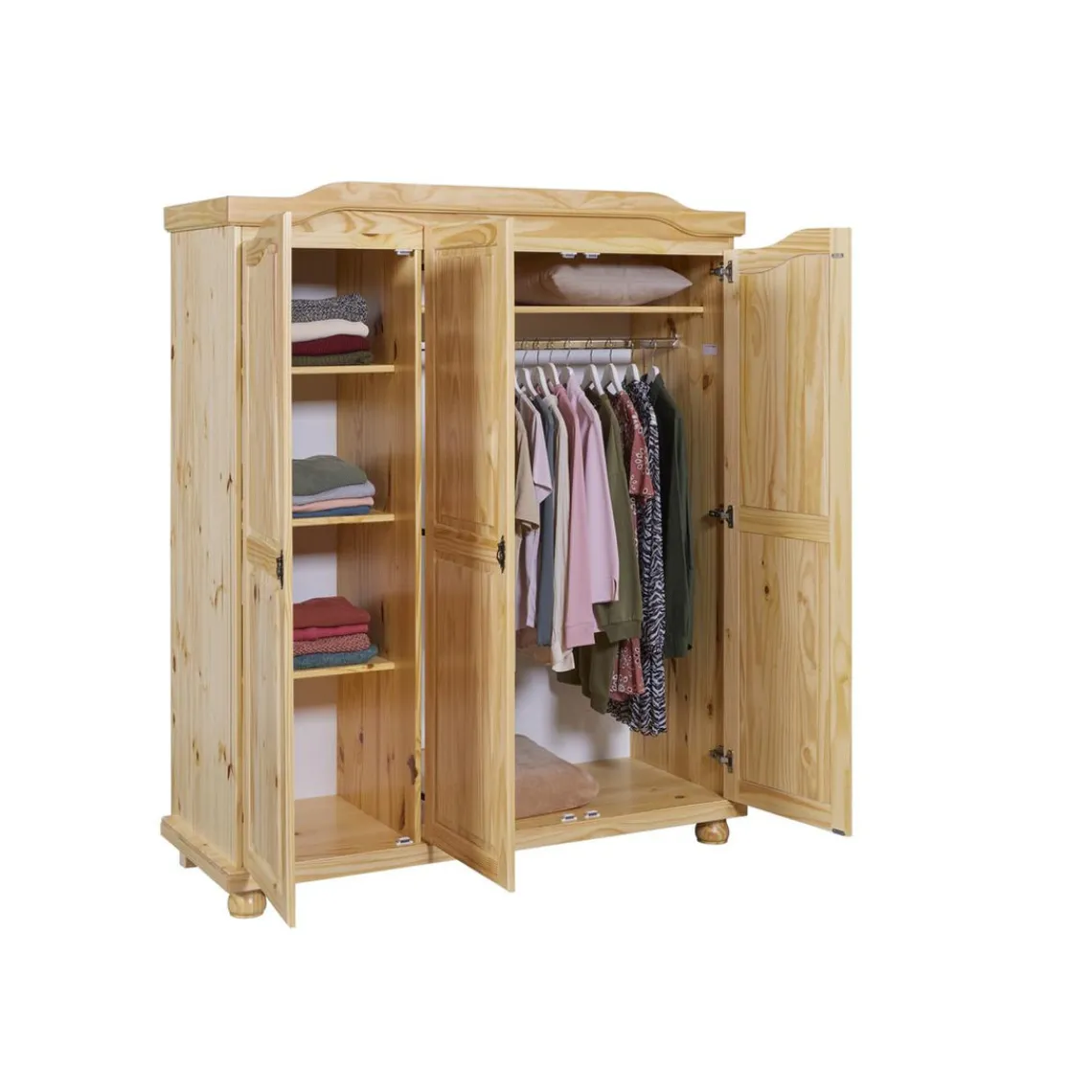 3S. x Home Armoire 4 étagères et Penderie style Campagne en Pin Massif HICTO Hot