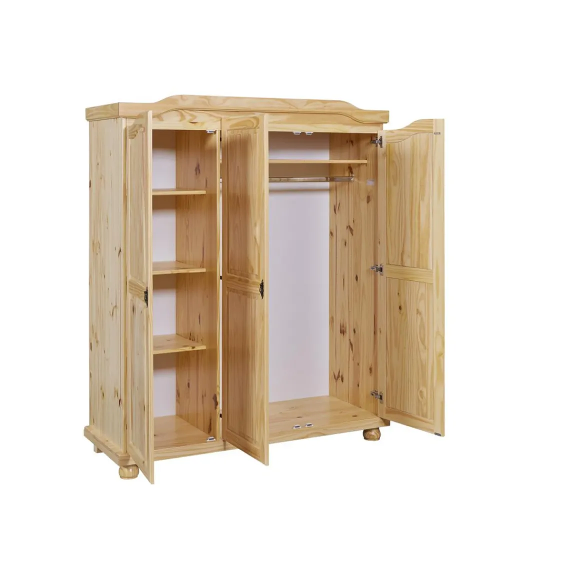 3S. x Home Armoire 4 étagères et Penderie style Campagne en Pin Massif HICTO Hot