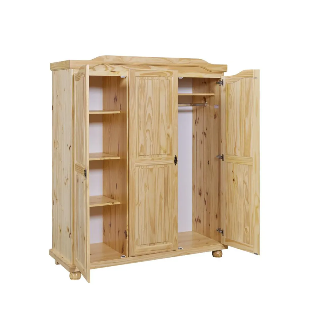 3S. x Home Armoire 4 étagères et Penderie style Campagne en Pin Massif HICTO Hot