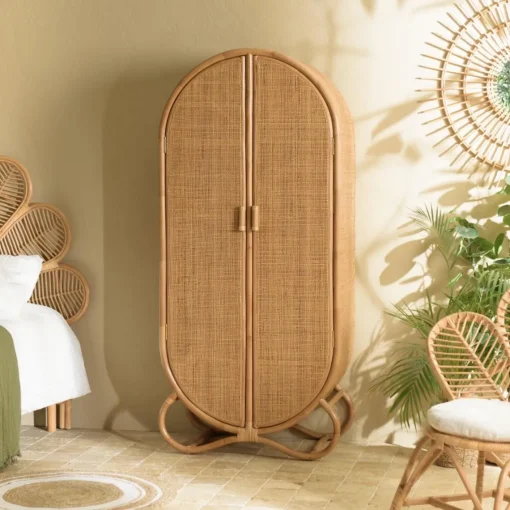 Macabane Armoire en rotin 2 portes en cannage couleur brun miel KALLY Clearance