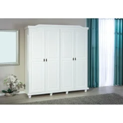 3S. x Home Armoire Rustique FSC 4 Portes Blanc ISNY