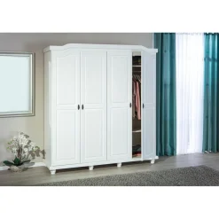 3S. x Home Armoire Rustique FSC 4 Portes Blanc ISNY