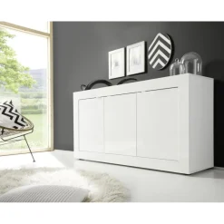 3S. x Home Bahut 3 portes BASIC laqué blanc brillant Best