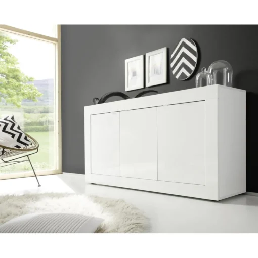 3S. x Home Bahut 3 portes BASIC laqué blanc brillant Best