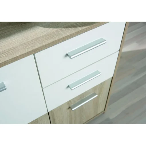 3S. x Home Bahut 5 rangements Bois 77x30 cm Blanc et Naturel VENEZIA Outlet