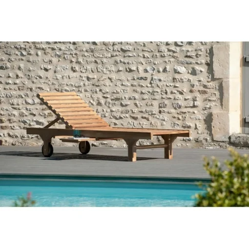 Macabane Bain de soleil avec roulettes en bois Teck Sale