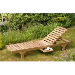 Macabane Bain de soleil avec roulettes en bois Teck Sale