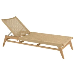 Macabane Bain de soleil en teck naturel et rotin synthétique beige VALERIA Online
