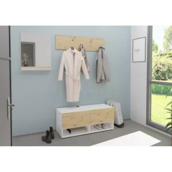 3S. x Home Banc à chaussures 2 portes BELM 9 blanc et naturel Clearance
