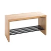 3S. x Home Banc de rangement chaussure en MDF décor chêne et pose chaussures en tube d'acier noir Discount