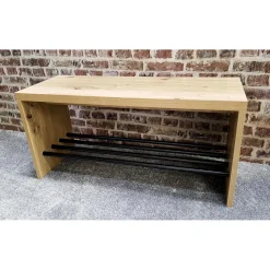 3S. x Home Banc de rangement chaussure en MDF décor chêne et pose chaussures en tube d'acier noir Discount