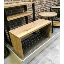 3S. x Home Banc de rangement chaussure en MDF décor chêne et pose chaussures en tube d'acier noir Discount