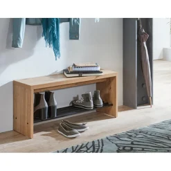 3S. x Home Banc de rangement chaussure en MDF décor chêne et pose chaussures en tube d'acier noir Discount