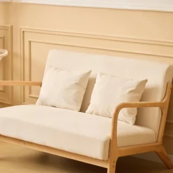 3S. x Home Banquette-banc OHAMA au style scandinaveen hévéa et velours beige Certifiée FSC Best