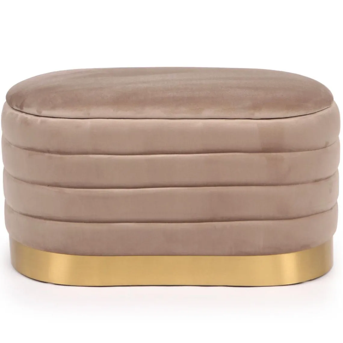 3S. x Home Banquette-coffre moderne matelassée avec base dorée Philae Velours Taupe Discount