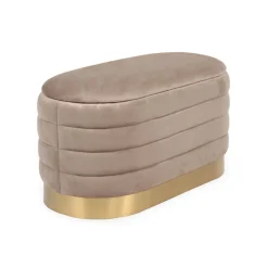 3S. x Home Banquette-coffre moderne matelassée avec base dorée Philae Velours Taupe Discount