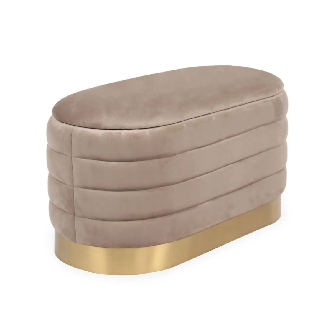 3S. x Home Banquette-coffre moderne matelassée avec base dorée Philae Velours Taupe Discount