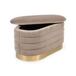 3S. x Home Banquette-coffre moderne matelassée avec base dorée Philae Velours Taupe Discount