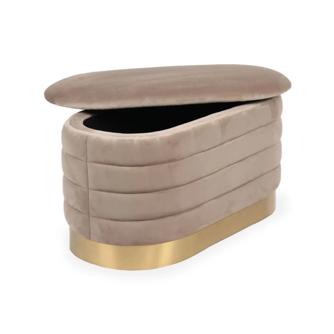 3S. x Home Banquette-coffre moderne matelassée avec base dorée Philae Velours Taupe Discount