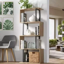 Calicosy Bibliothèque 4 Niveaux Décor Bois et Montants Métal Sale