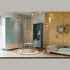 3 SUISSES Bibliothèque 2 tablettes et 2 Portes FIRMIANA bleu orage et pin naturel