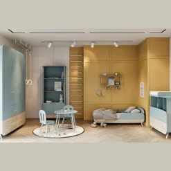 3 SUISSES Bibliothèque 2 tablettes et 2 Portes FIRMIANA bleu orage et pin naturel