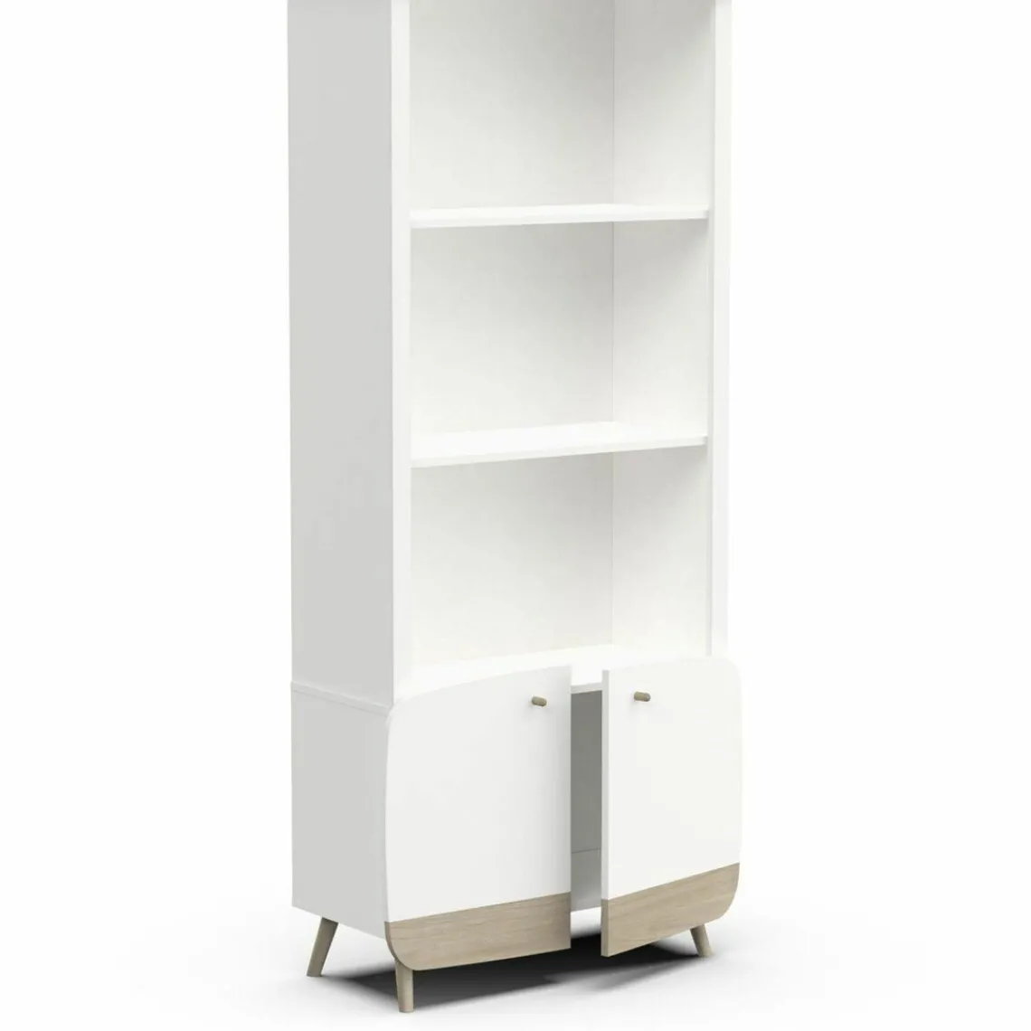 3 SUISSES Bibliothèque 2 tablettes et 2 Portes FIRMIANA blanc et pin naturel Sale