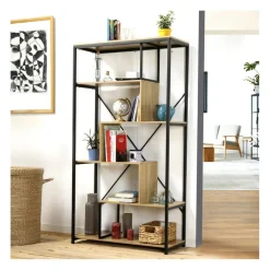 Calicosy Bibliothèque avec étagères 6 niveaux en Bois Beige Discount