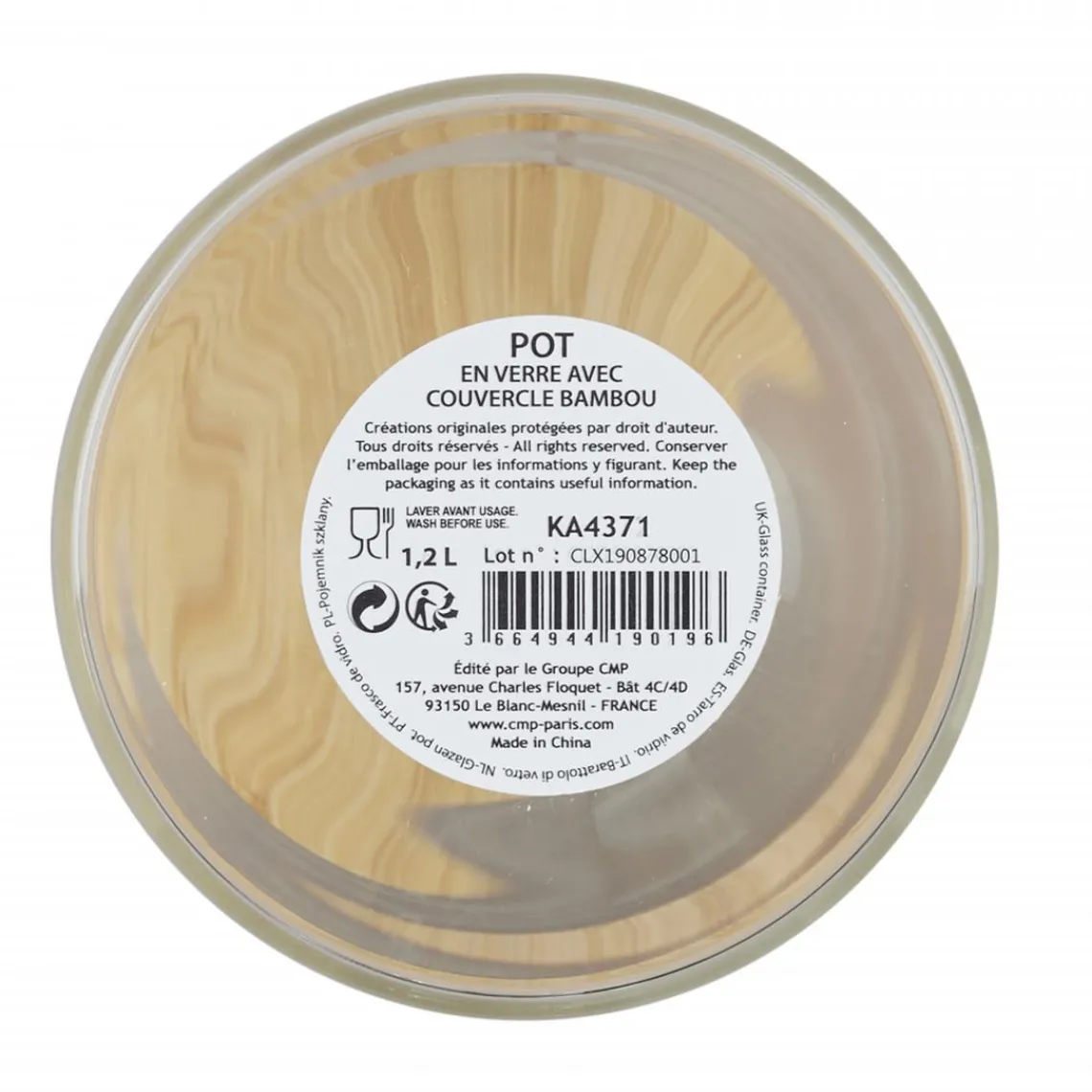 3S. x Home Bocal en verre et bambou 1.2L CIGLA Discount