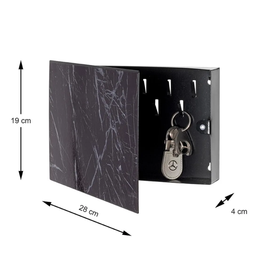 3S. x Home Boite de rangement en métal laqué noir motif marbre foncé avec 9 crochets Discount