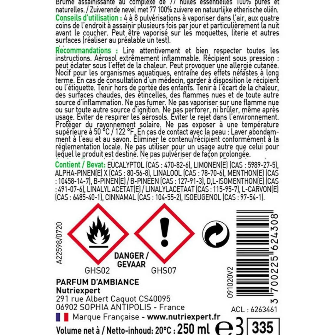 Nutri-expert Brume Assainissante Air et Surface aux 77 Huiles Essentielles Online