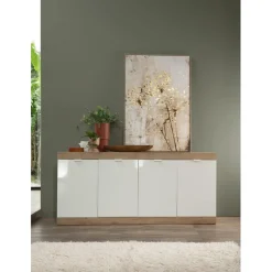3S. x Home Buffet 4 portes chene cadiz blanc laqué brillant Discount