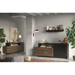 3S. x Home Buffet 1 porte 3 tiroirs en panneaux de particules marron