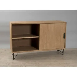 Macabane Buffet 1 porte 3 tiroirs pieds épingle en métal - Marron Clearance