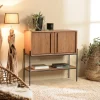 Macabane Buffet 2 portes 1 niche en bois de teck recyclé naturel Discount