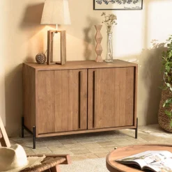 Macabane Buffet 2 portes, 1 étagère en bois de teck recyclé Discount