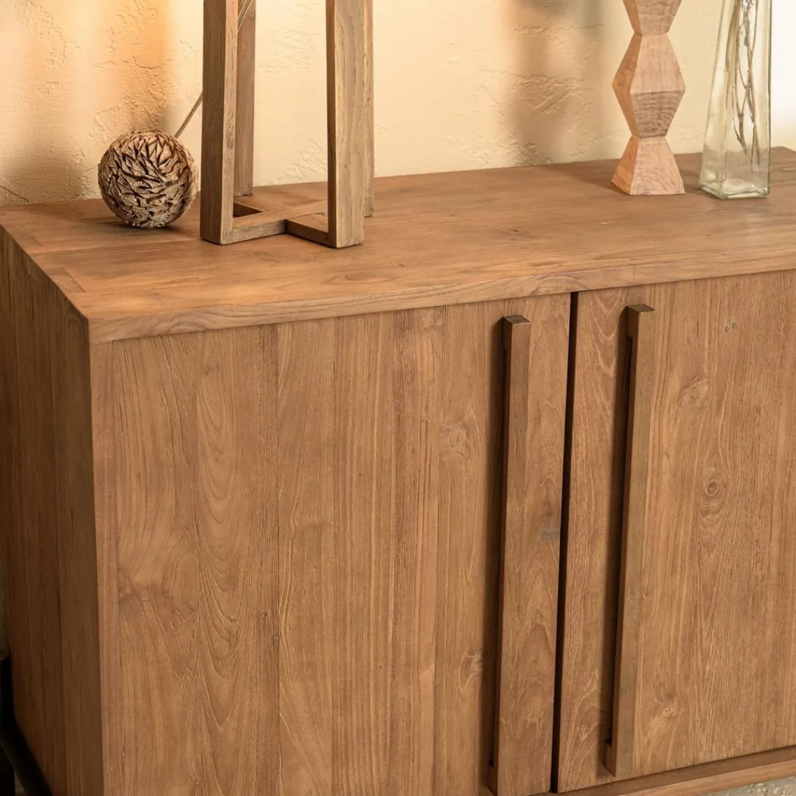 Macabane Buffet 2 portes, 1 étagère en bois de teck recyclé Discount