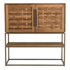 Macabane Buffet 2 portes, 2 étagères amovible en bois de teck recyclé et acier New